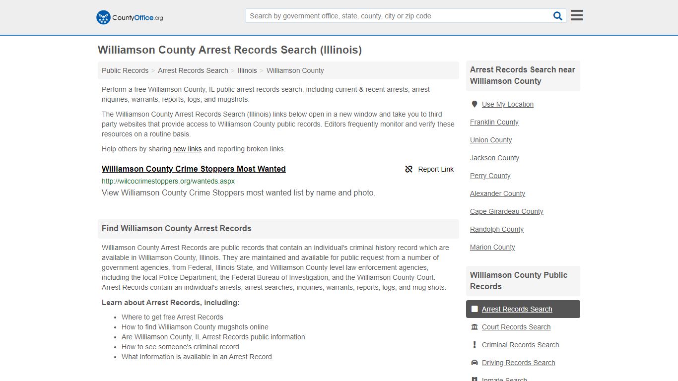 Williamson County Arrest Records Search (Illinois) - County Office